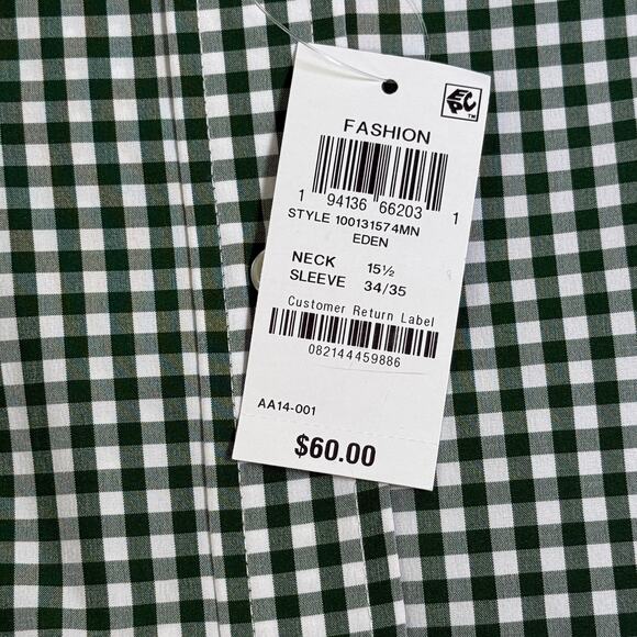 Club Room Men's Regular Fit Traveler Dress Shirt, green Gingham 15.5 34/35 $60 - Picture 6 of 6